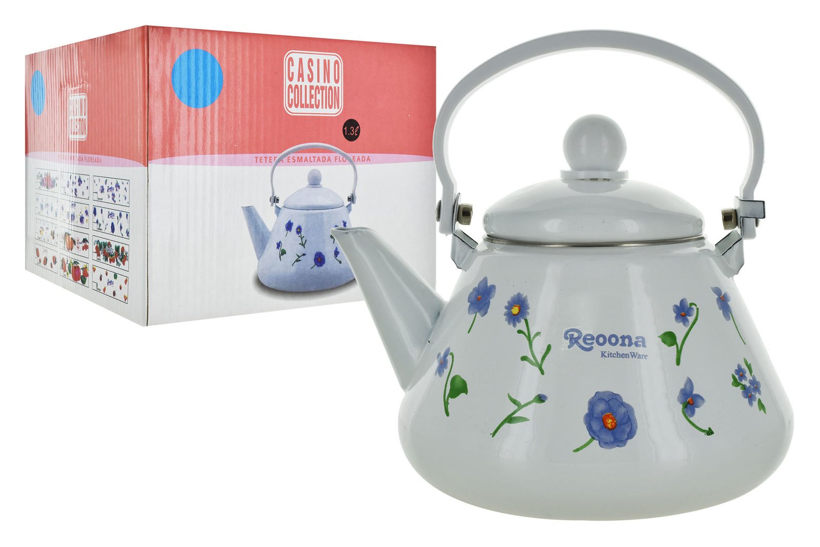 Caldera esmaltada redonda estampada con flores, 1,3 L