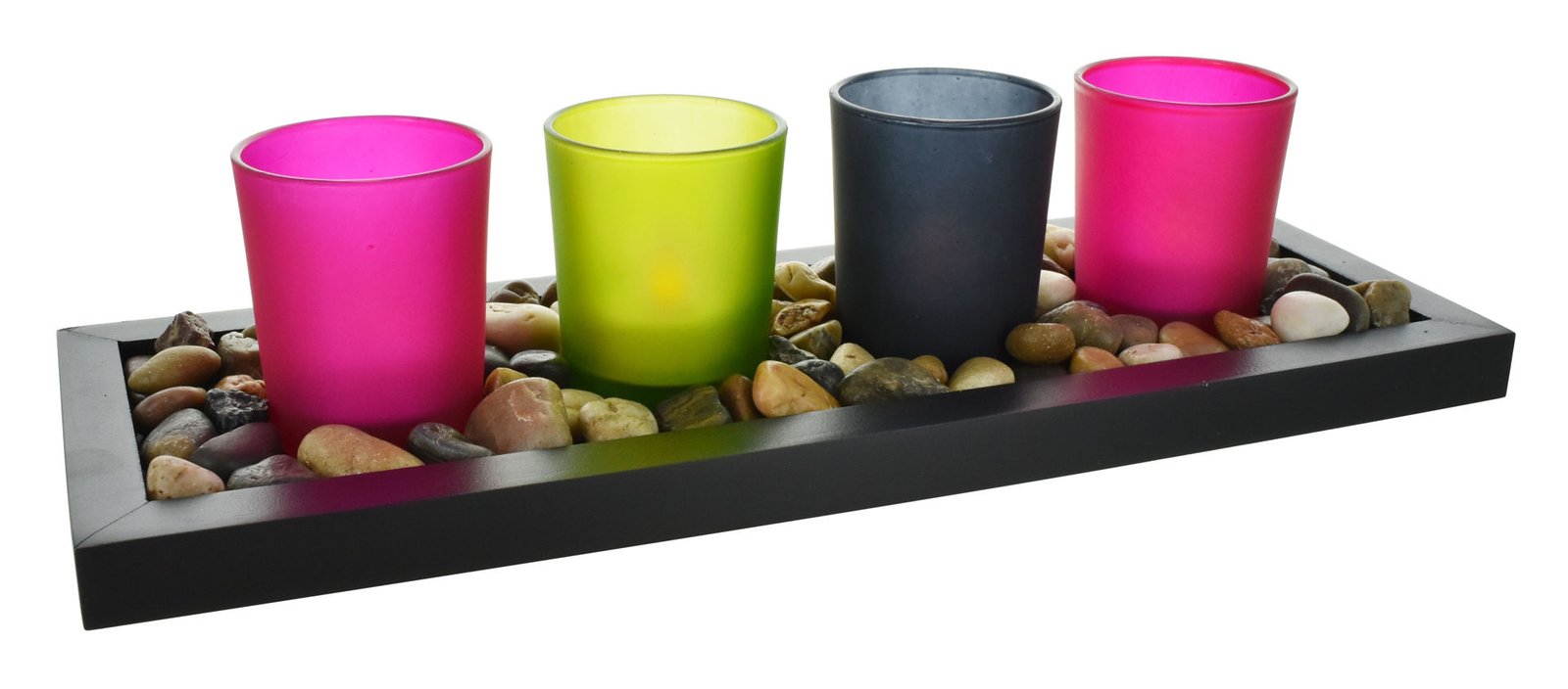 Candelabro de vidrio color X4 con vela LED piedras base, 34 × 12 cm