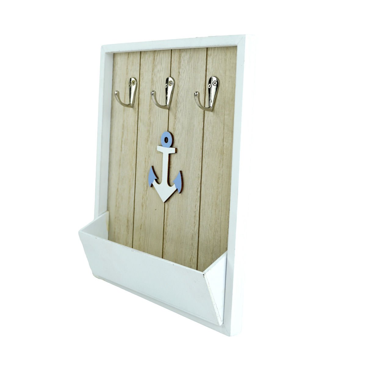 Porta llaves de madera ganchos deco marino, 22 × 27 cm