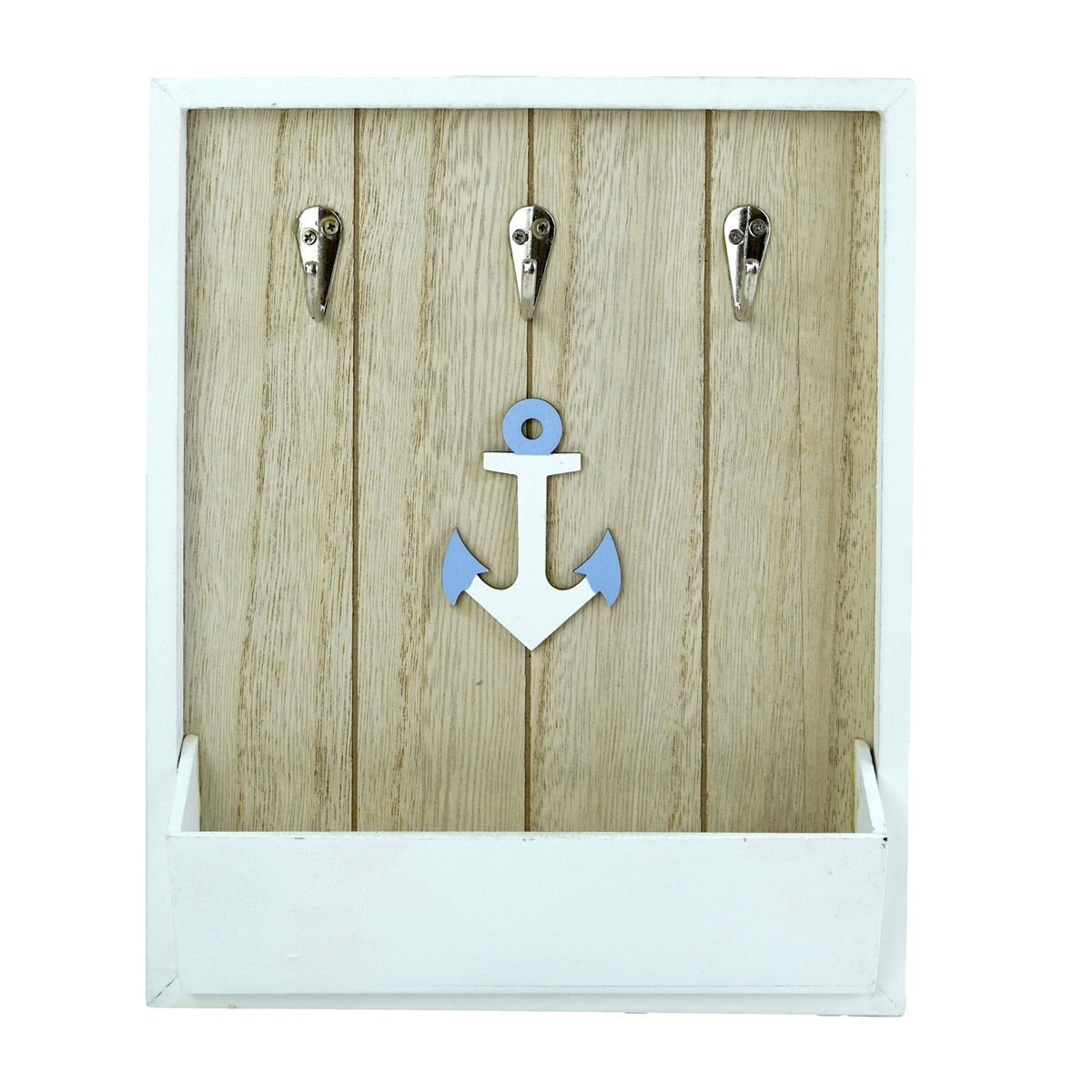 Porta llaves de madera con ganchos, diseño marino, 22 × 27 cm