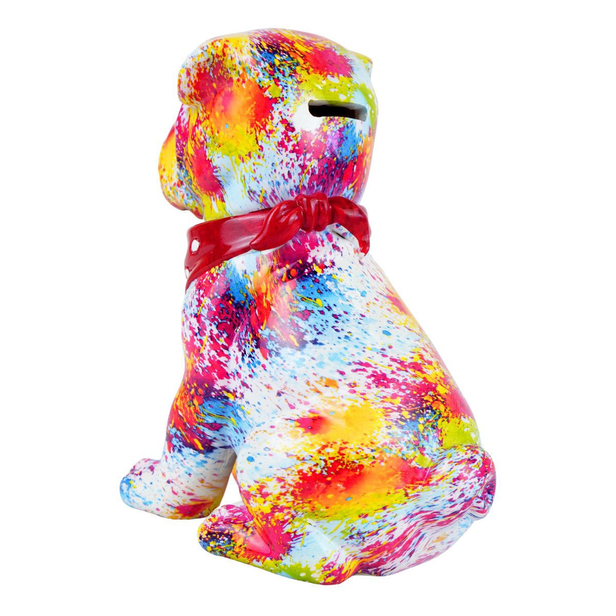 Alcancía perro bulldog multicolor base, 21 cm