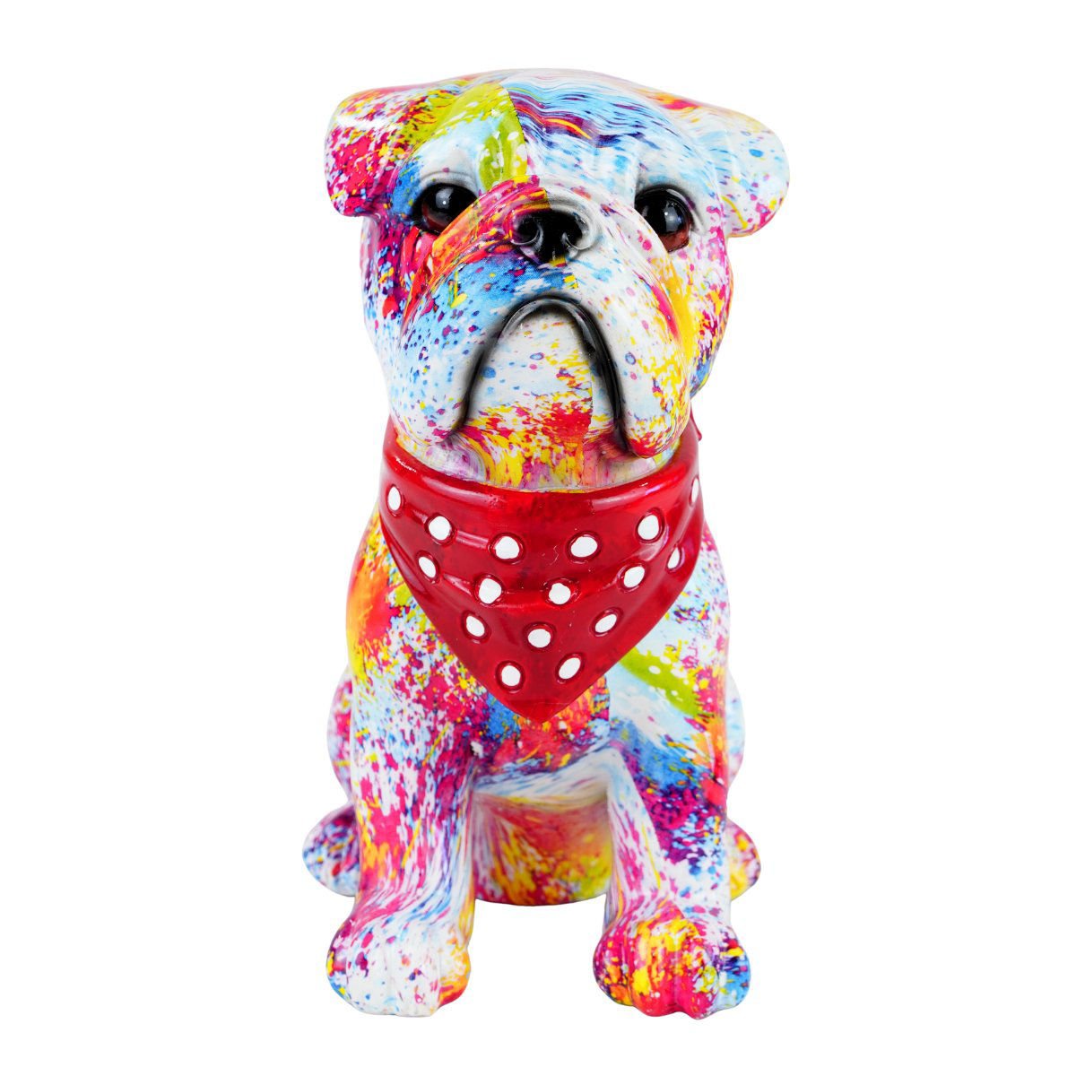 Alcancía con forma de perro bulldog multicolor, 21 cm de alto