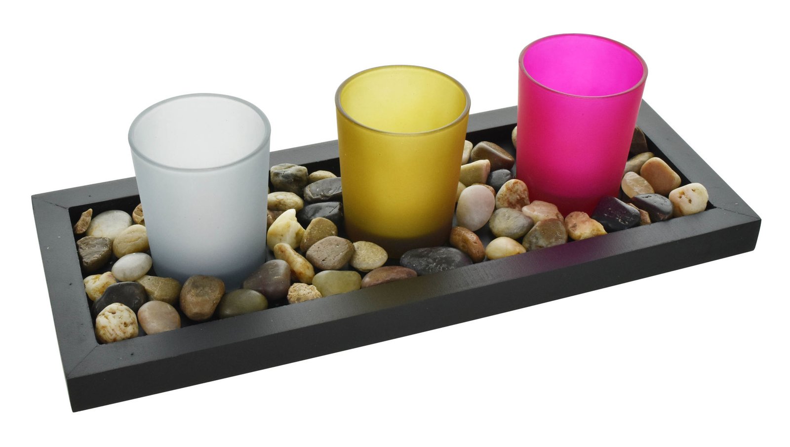 Candelabro de vidrio color X3 con vela LED piedras base, 30 × 12 cm