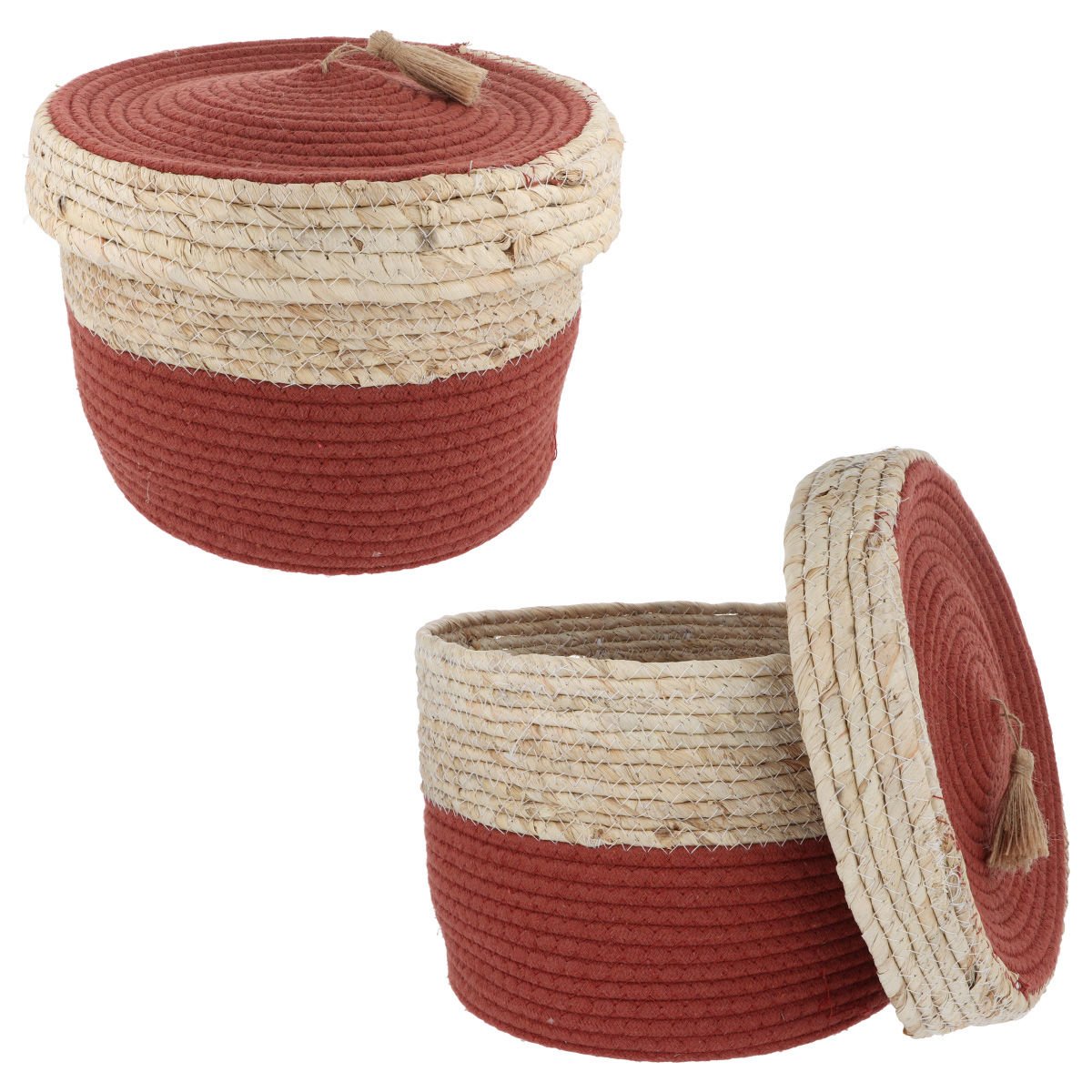 Cesto set de 2 piezas cáscara de maíz y cuerda cáñamo, 24 × 15,5 cm