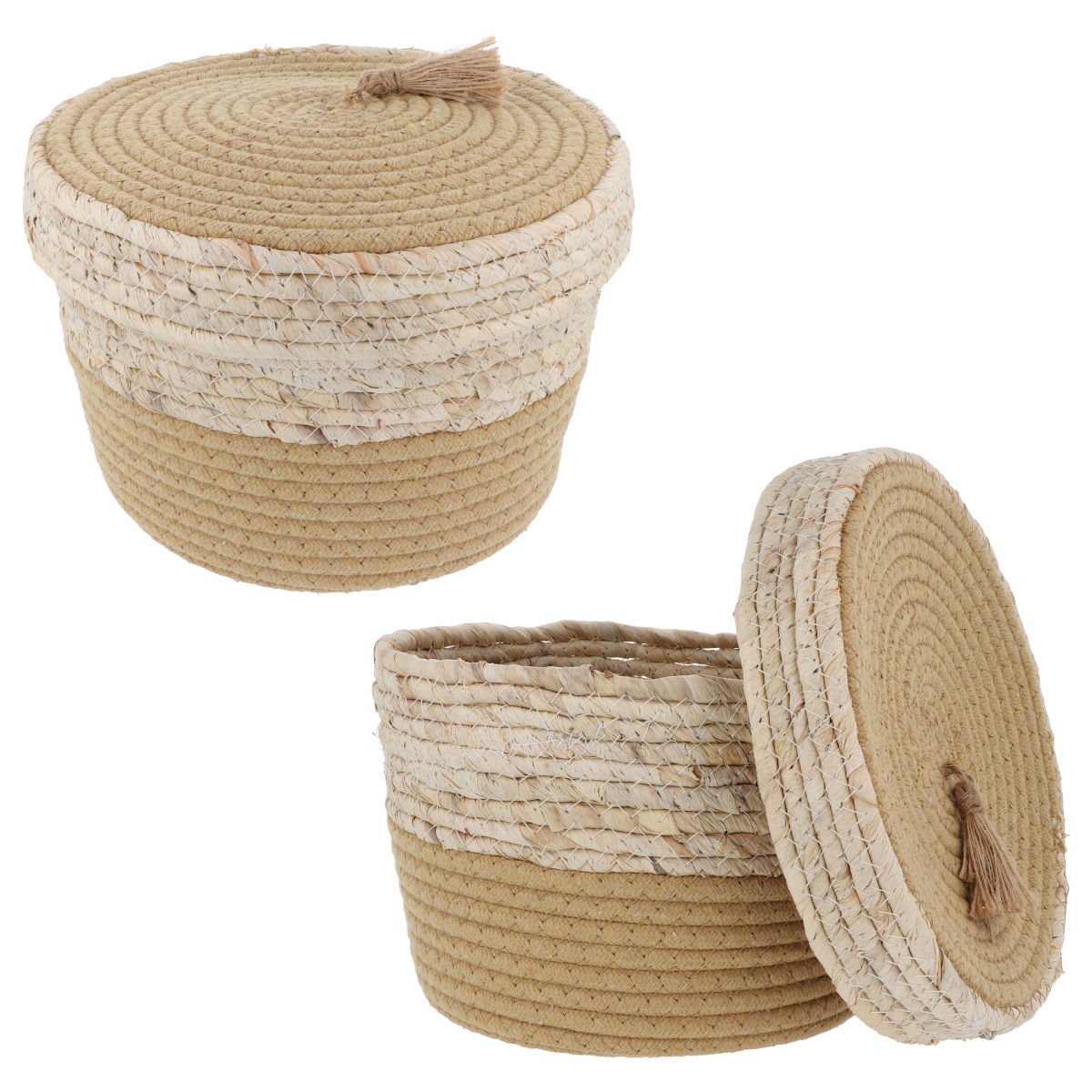 Cesto set de 2 piezas cáscara de maíz y cuerda cáñamo, 24 × 15,5 cm