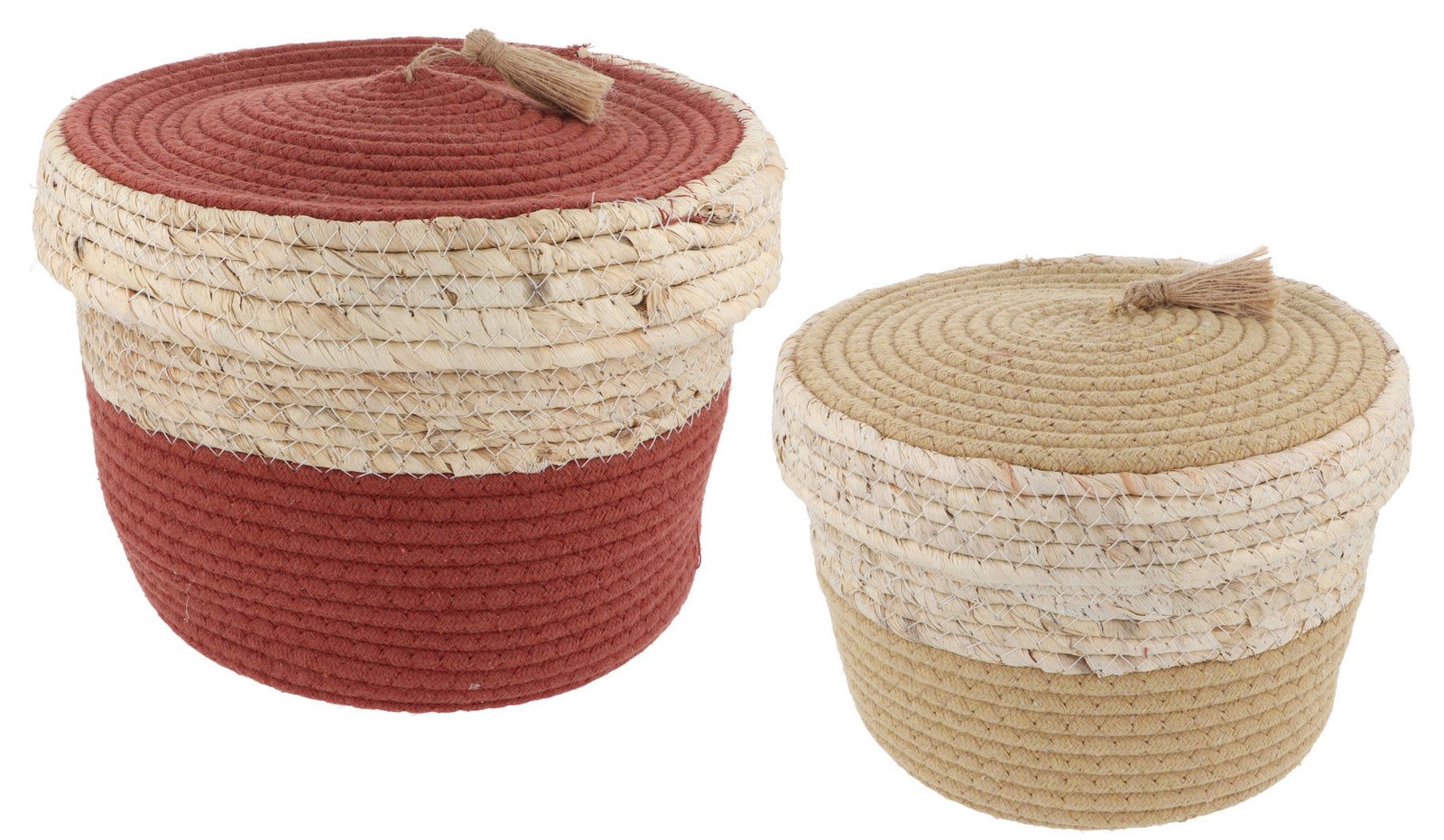 Cesto set de 2 piezas cáscara de maíz y cuerda cáñamo, 24 × 15,5 cm