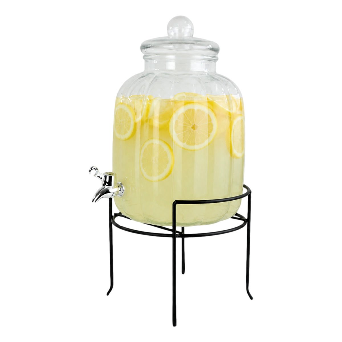Dispensador de vidrio stand de metal labrado gajos, 8 L