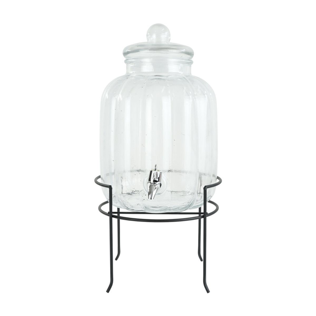 Dispensador de vidrio labrado gajos con stand de metal, 8 L