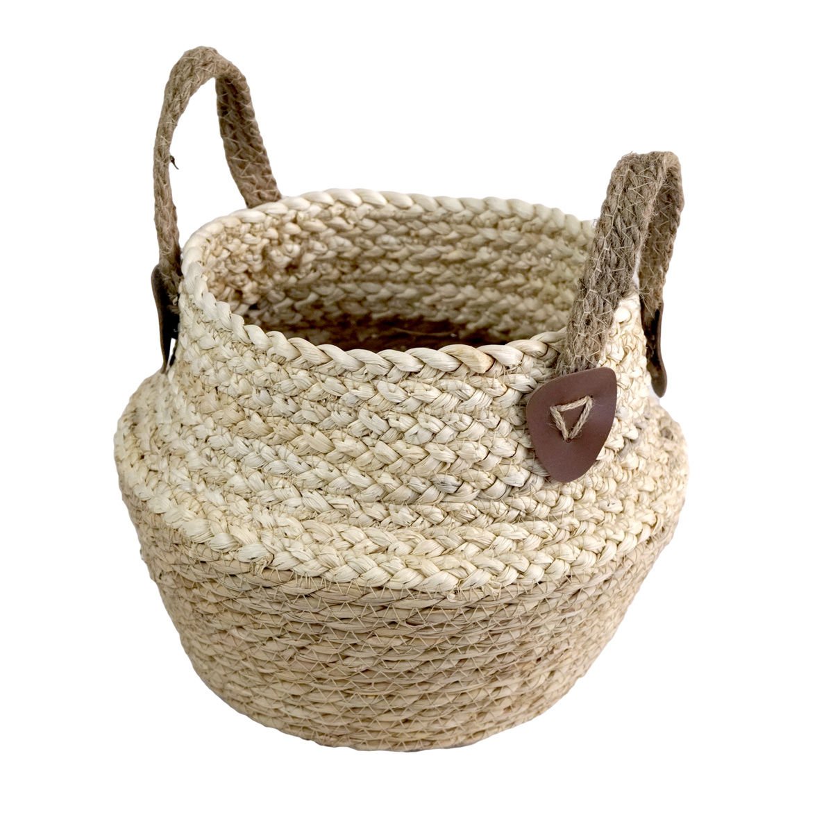 Cesto combinado yute y paja con asas, 27 × 20 cm