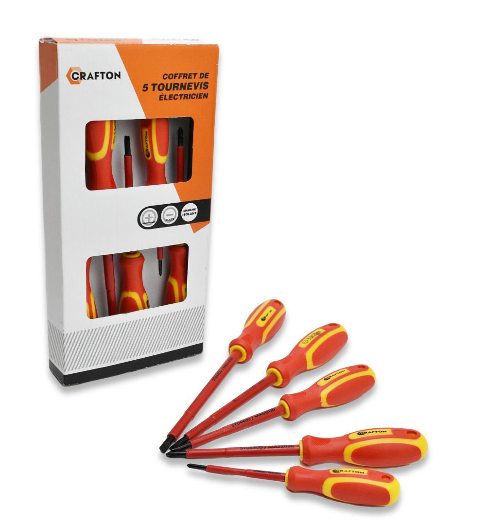 Destornillador set de 5 piezas mango de goma rojo/amarillo