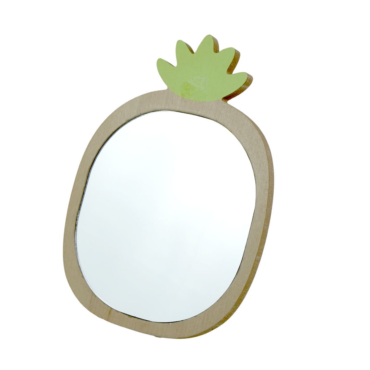 Espejo marco de madera forma piña con pie, 22 × 16,5 cm