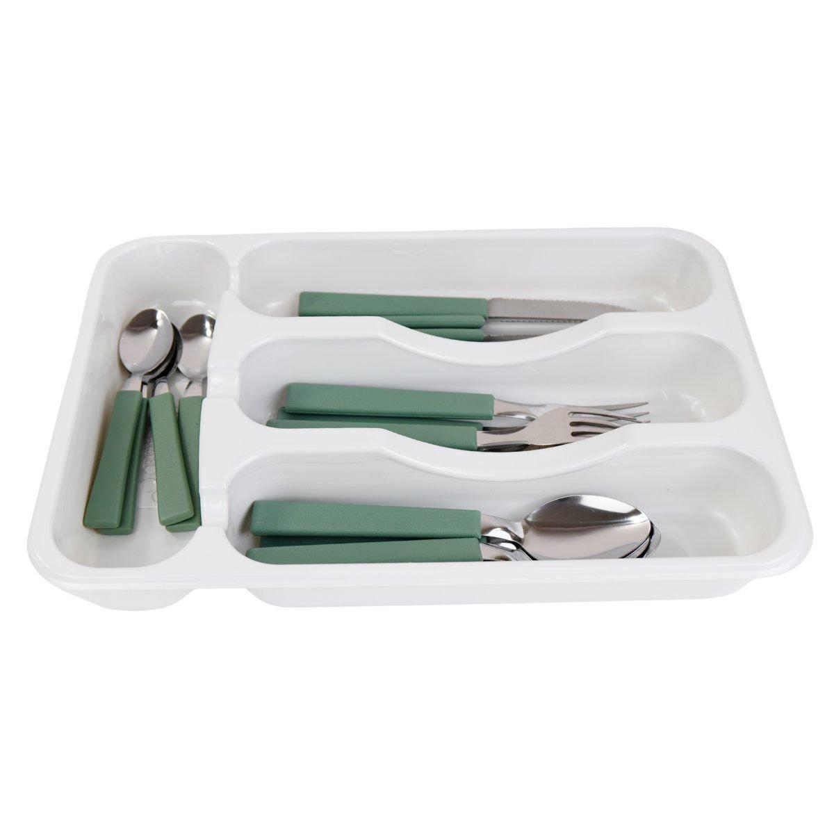 Juego de cubiertos cb verde salvia con porta cubiertos martinazzo, 17 piezas
