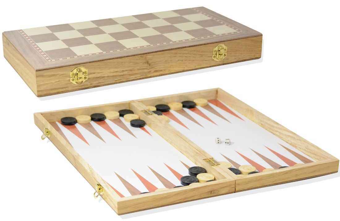 Juego de mesa 3 en 1 (ajedrez/dama/backgammon) de madera