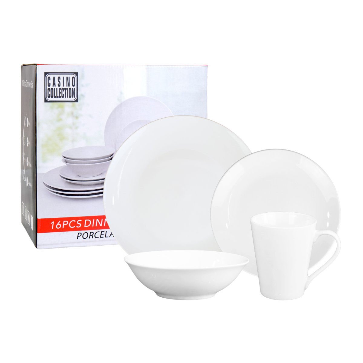 Juego de vajilla de cerámica blanco liso plato 27/19 bowl 16 × 5 tazas 9 × 10, 16 piezas