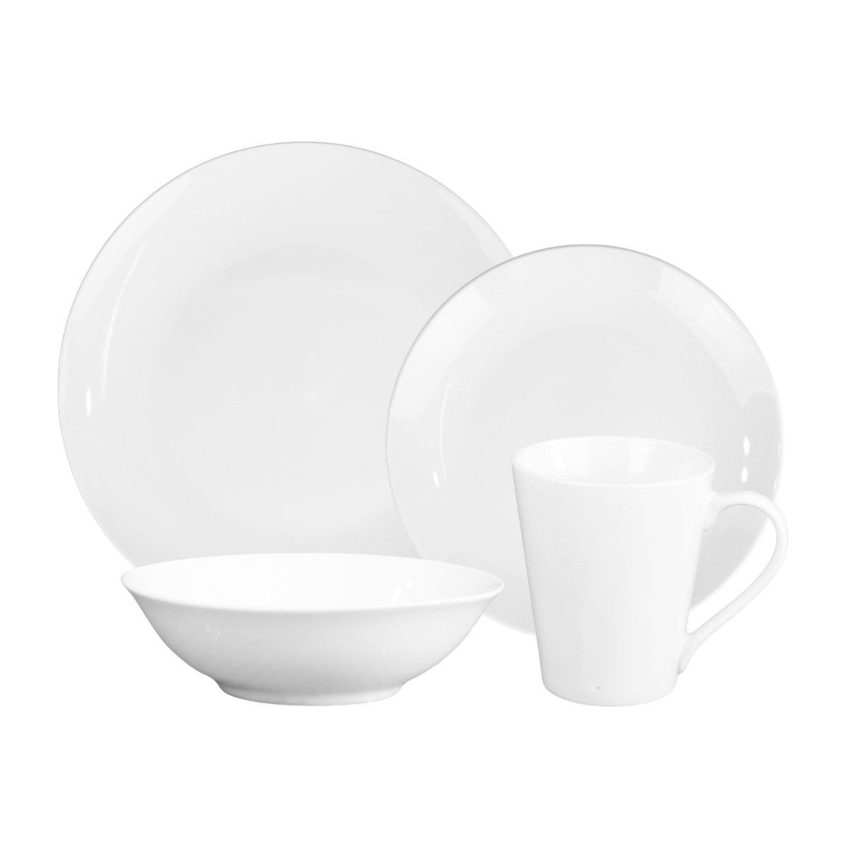 Juego de vajilla de cerámica blanco liso plato 27/19 bowl 16 × 5 tazas 9 × 10, 16 piezas