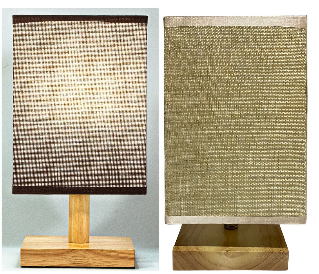 Lámpara de mesa base de madera cuadrada cable, 28 × 14 cm