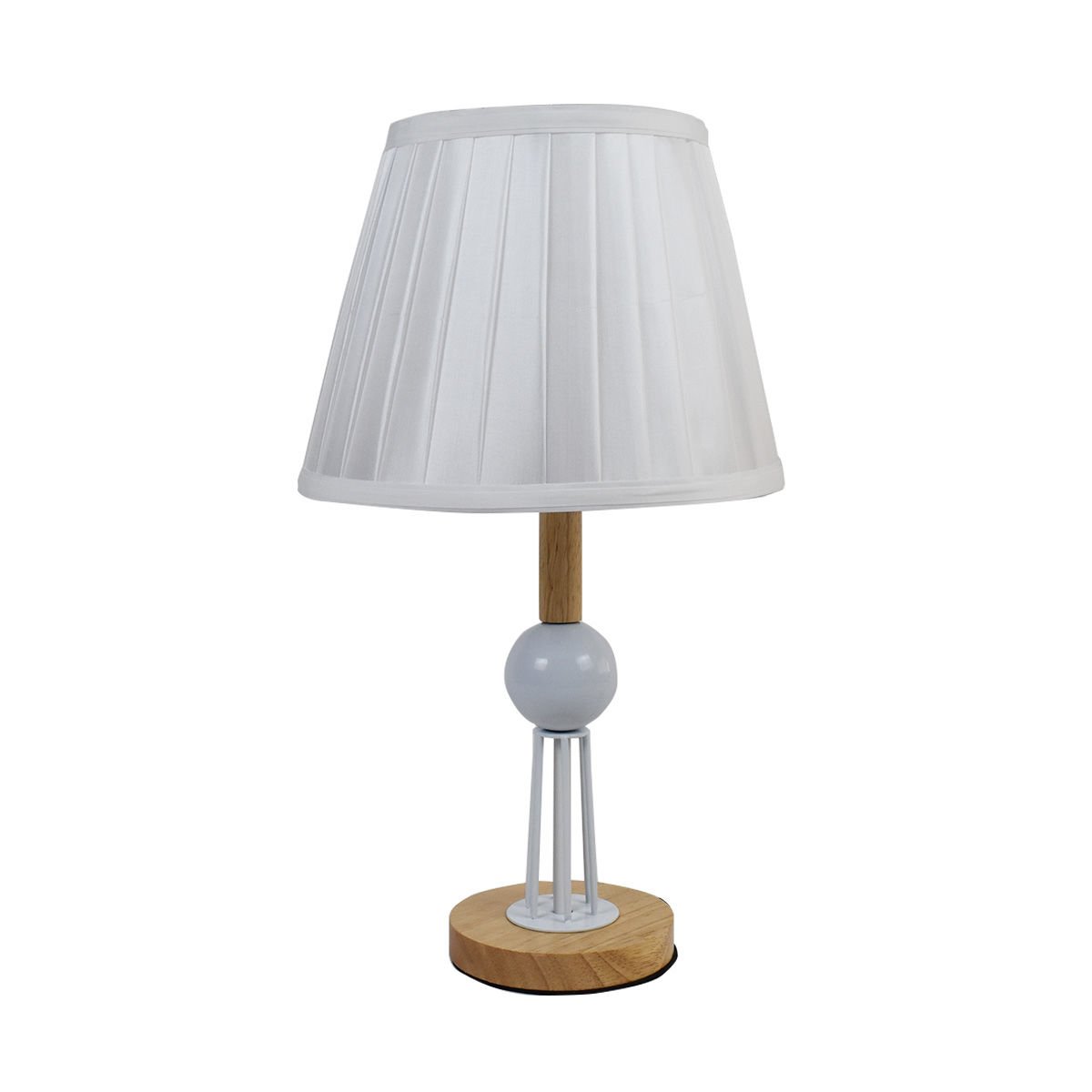Lámpara mesa base de madera y metal calada esfera blanco/café/dora, 41 cm