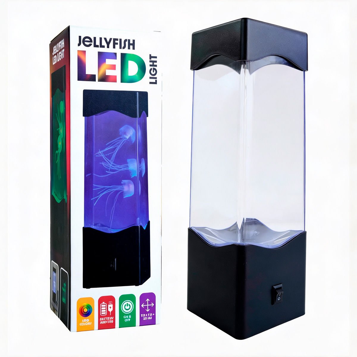 Lámpara prisma agua con medusas base USB, 6,5 × 6,5 cm