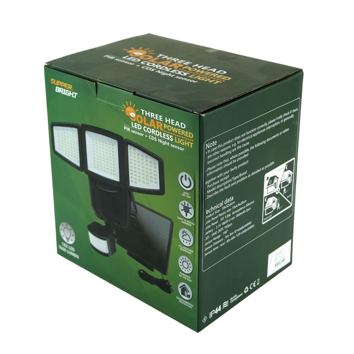 Lámpara LED solar exterior con sensor de movimiento, 1600 lúmenes