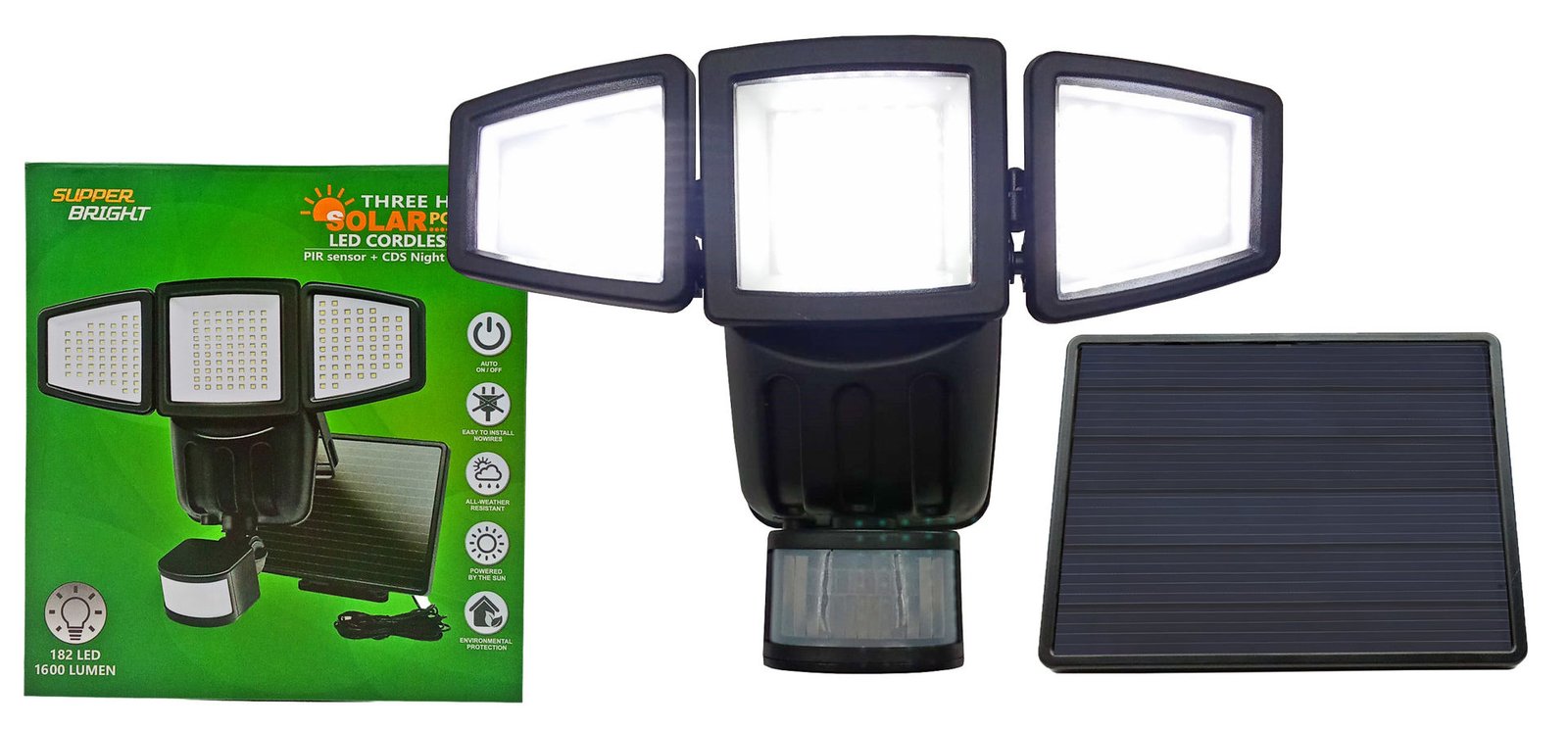 Lámpara LED solar exterior con sensor de movimiento, 1600 lúmenes