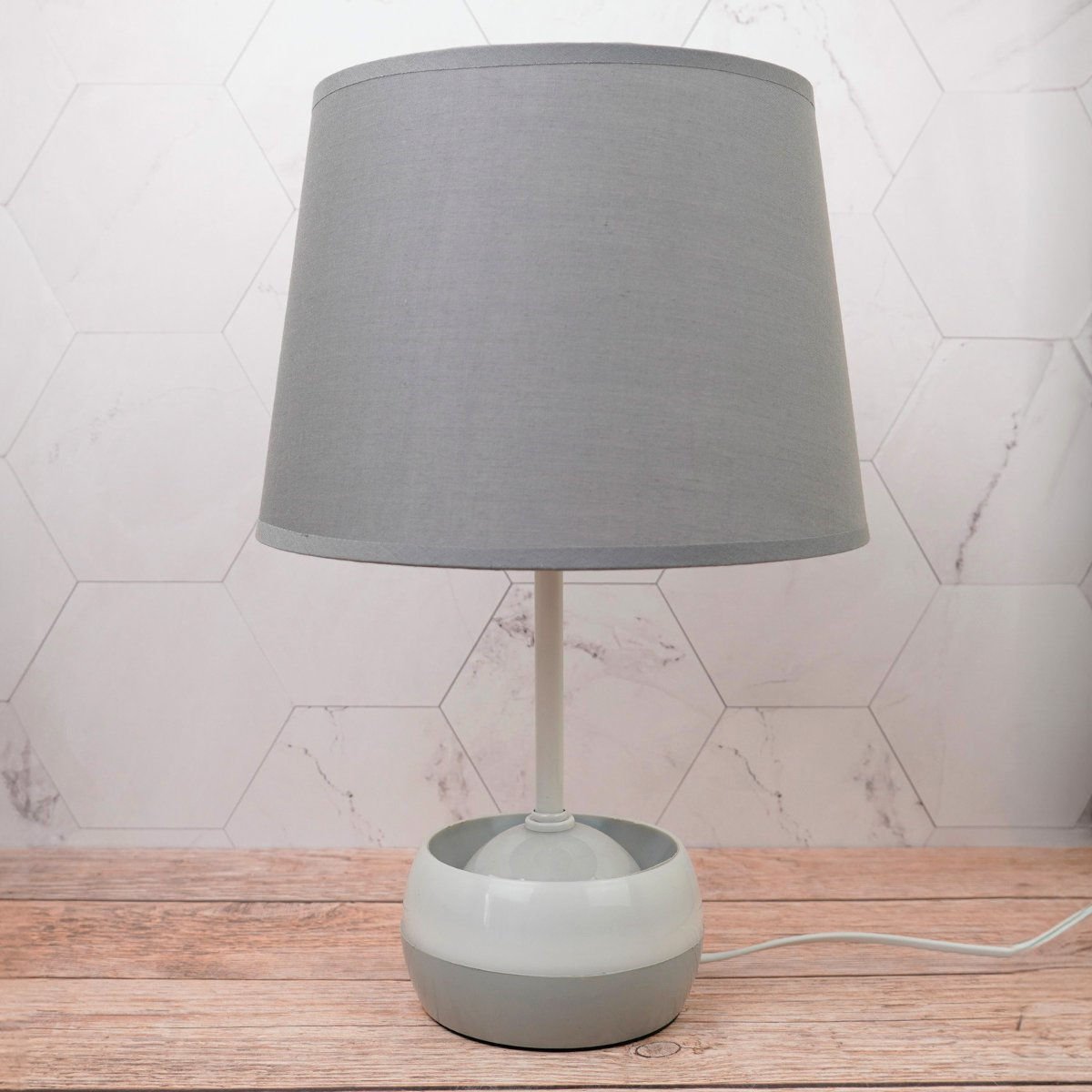 Lámpara mesa base redonda con luz E27# negro/blanco/gris, 38 × 25 cm