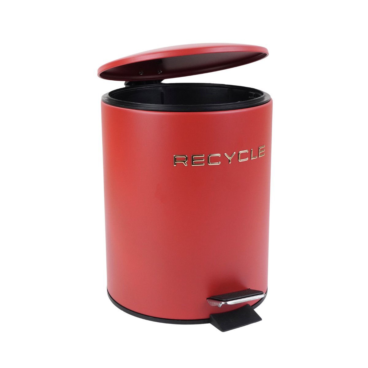 Papelera de metal con pedal, línea rojo con dorado, 5 L