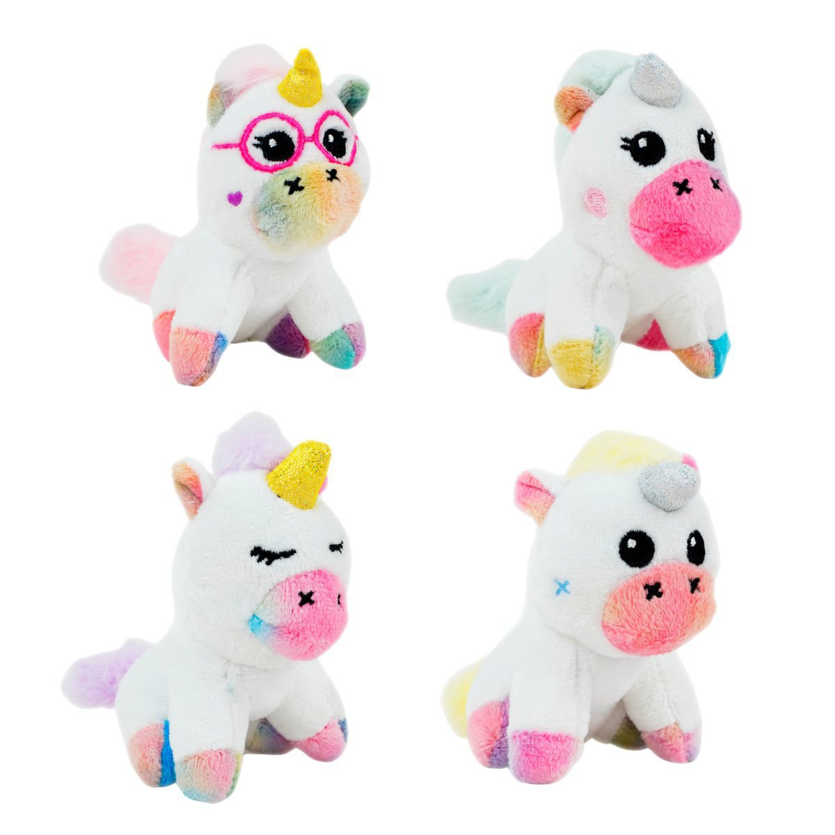 Peluche unicornio acostado con 4 hijos con alas, 30 × 15 cm