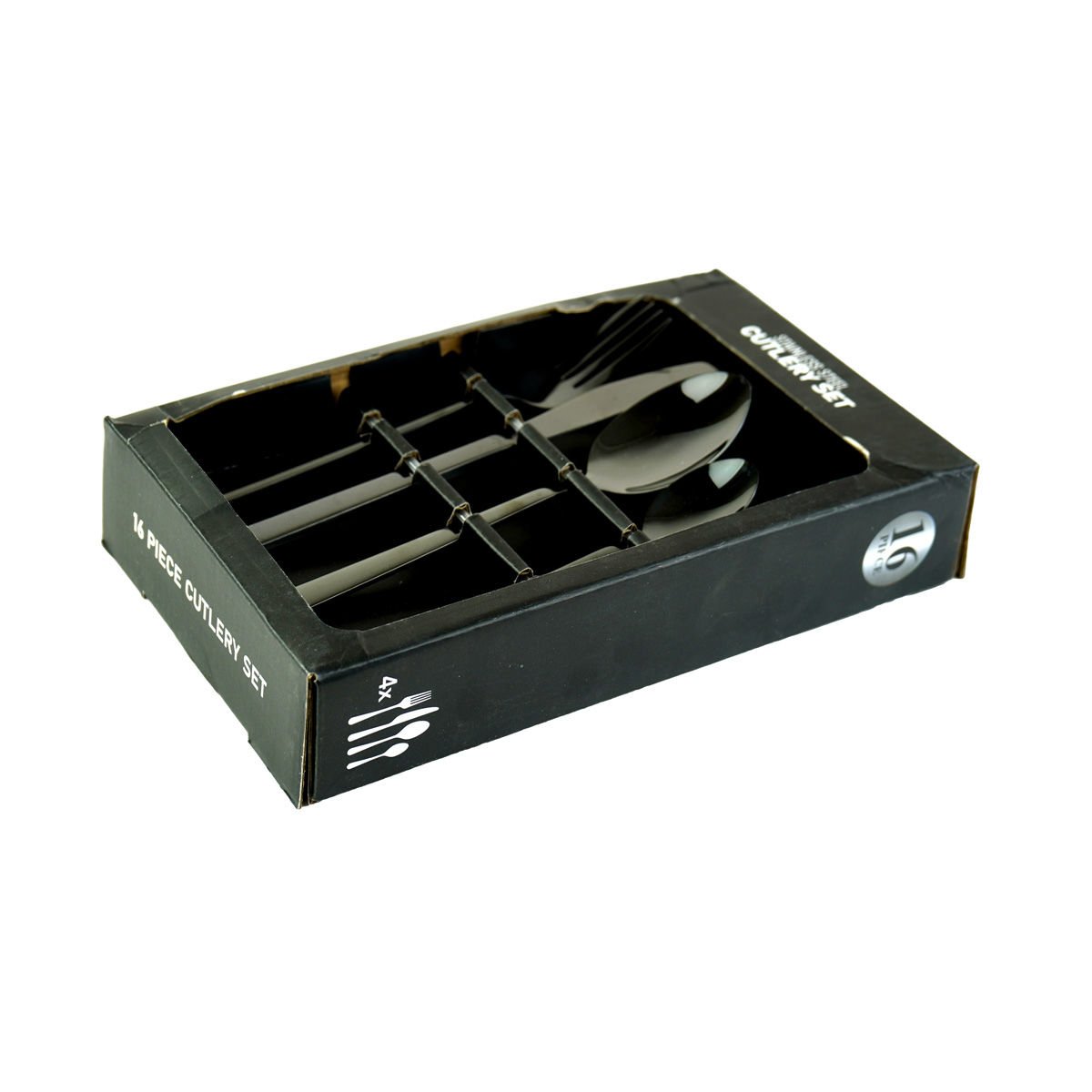 Set de cubiertos de acero para 4 personas negra, 16 piezas