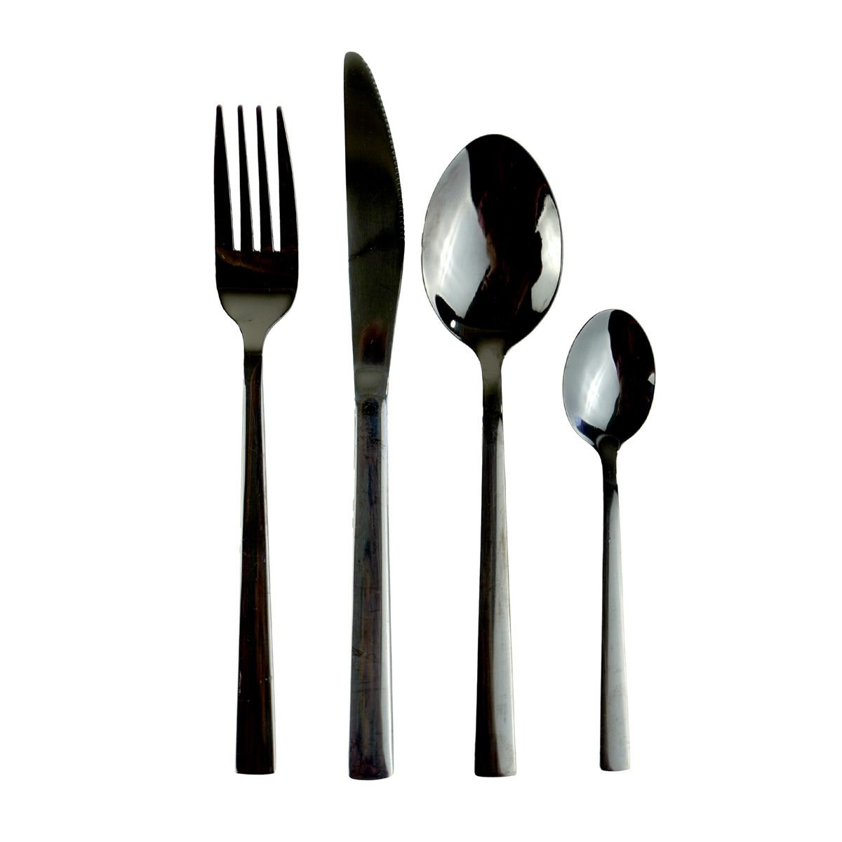 Set de cubiertos de acero para 4 personas negra, 16 piezas