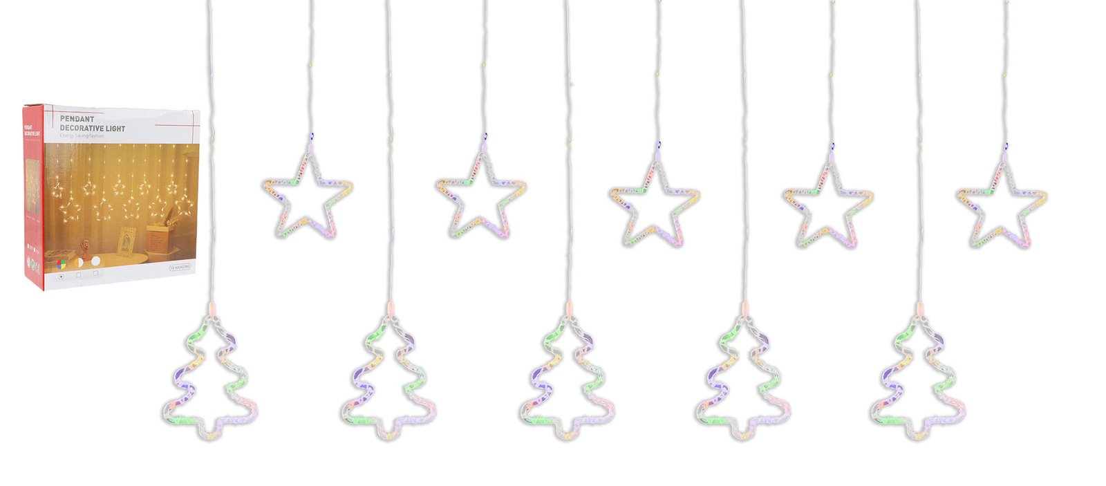 Luces LED cortina con estrellas y árbol 8 funciones, 110 L