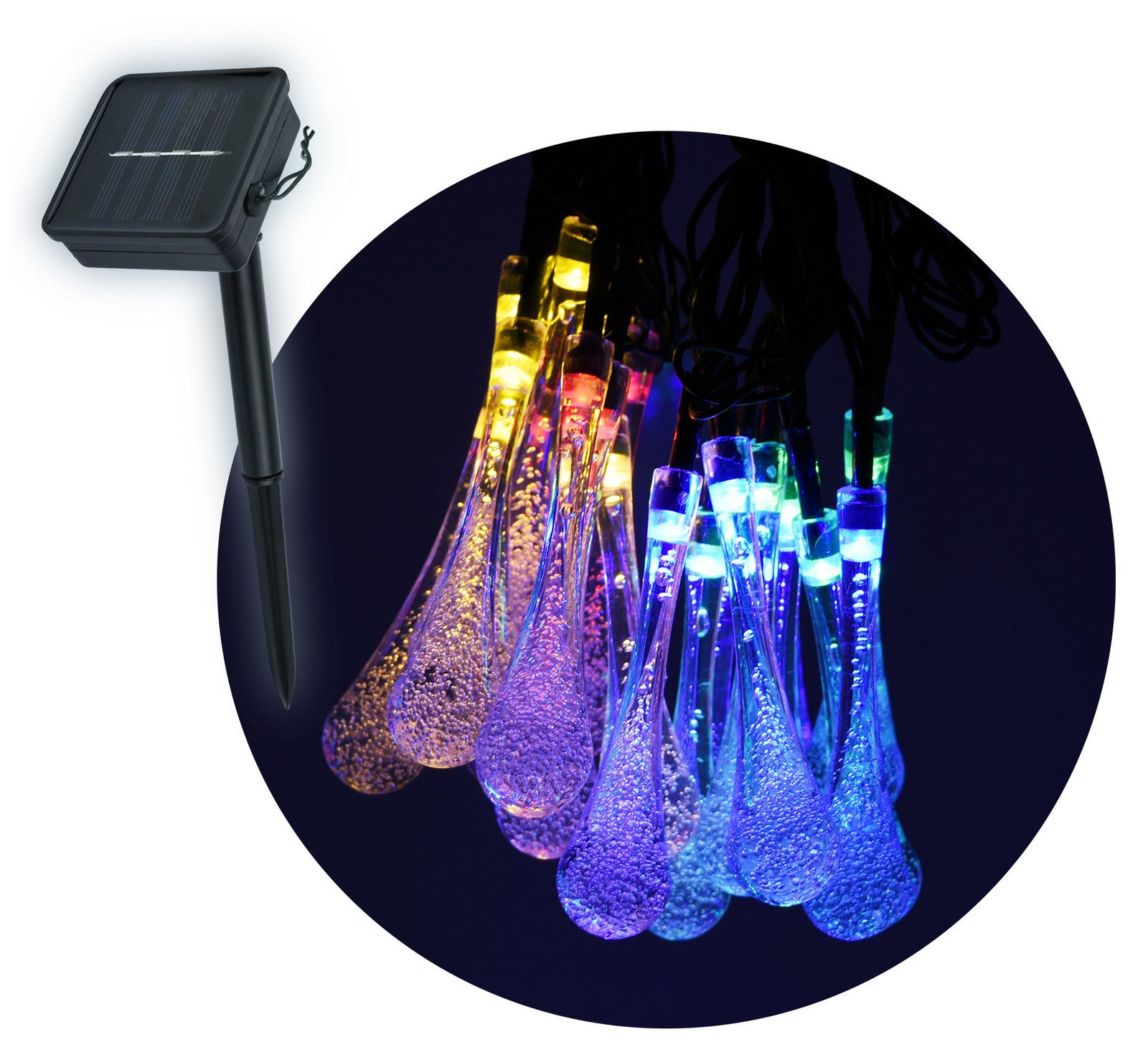 Luces LED solares con forma de lágrima para jardín, 2 m, 20 luces