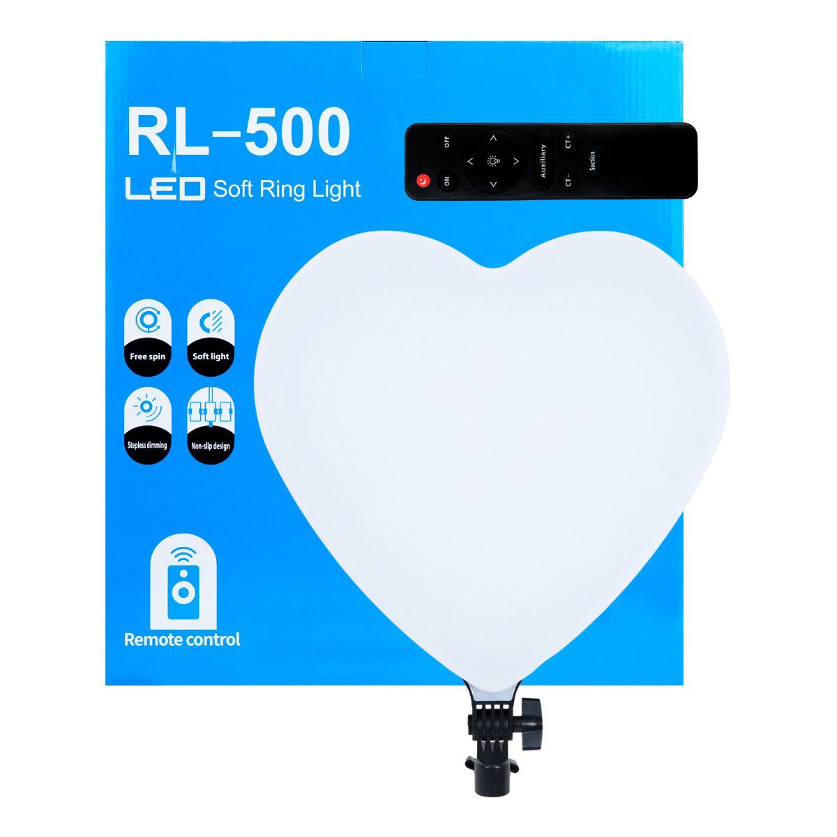 Lámpara LED forma corazón con control, 32 × 32 cm