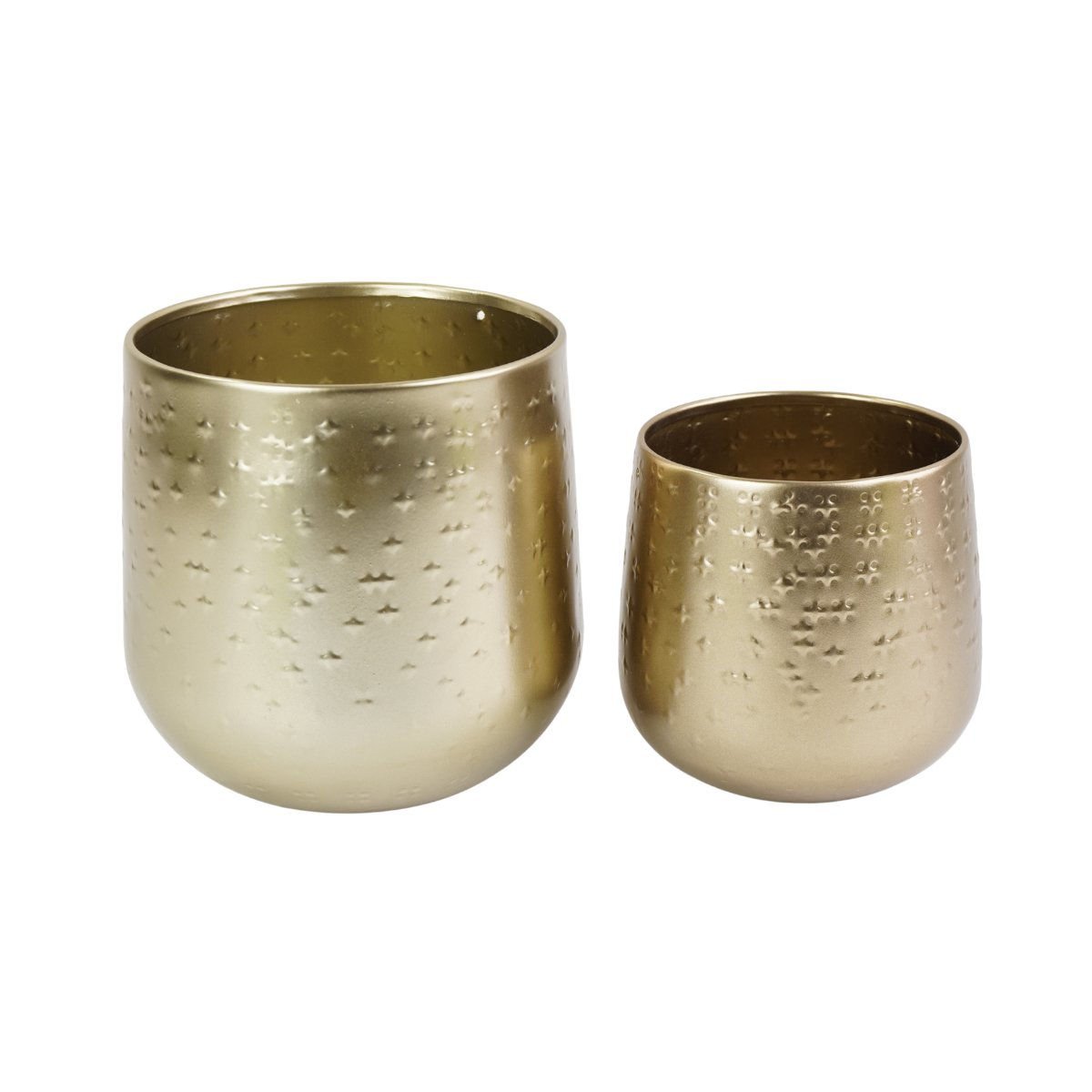 Maceta de metal dorada set de 2 piezas labrada