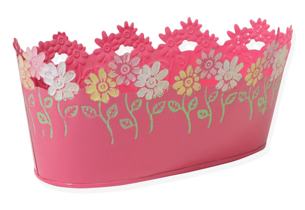 Maceta de metal diseño Anemonas Ovalada, 25,5 × 15 cm