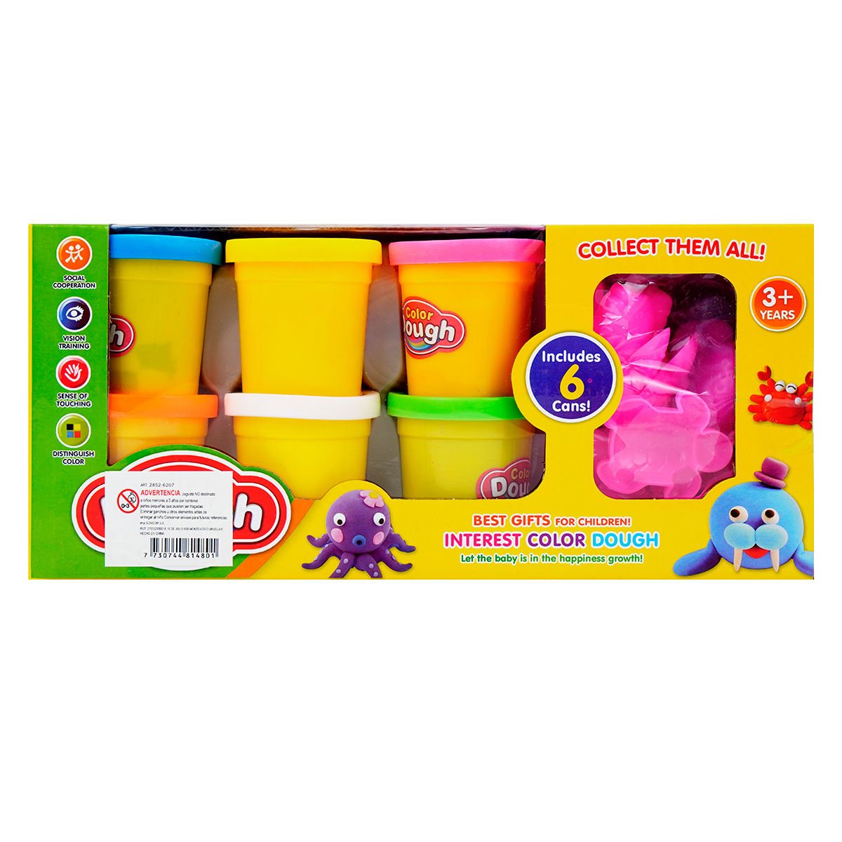 Plasticina X6 en frasco y 12 moldes