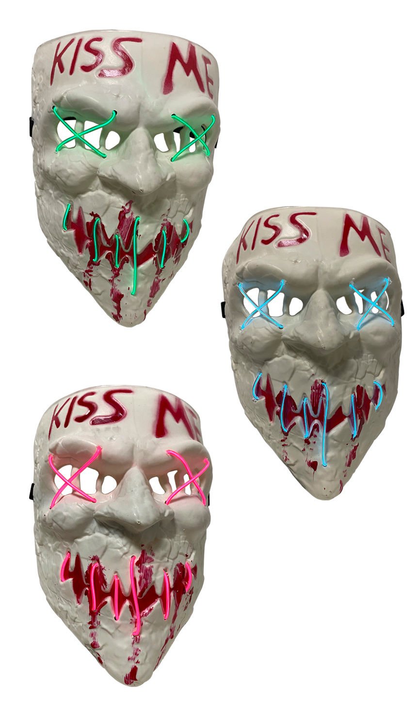 Máscara halloween con luz 3 funciones blanca kiss me, 22,5 × 16,5 cm