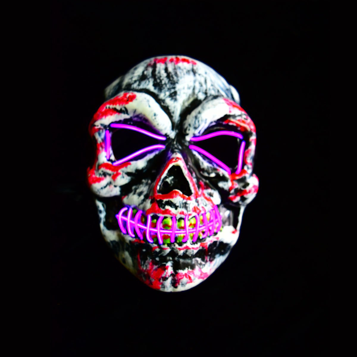 Máscara de Halloween con luz 3 funciones calavera negra, 23 × 16,5 cm