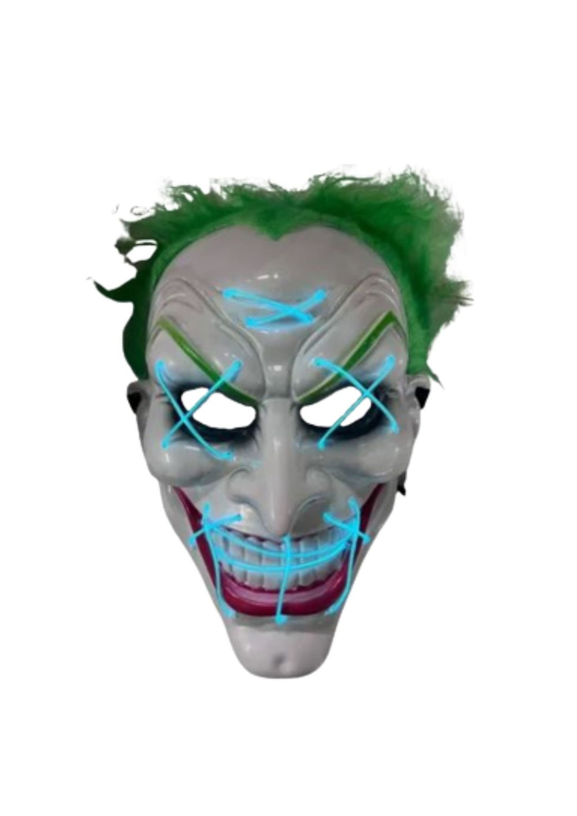 Máscara halloween con luz 3 funciones pelo verde joker, 29 × 20,5 cm