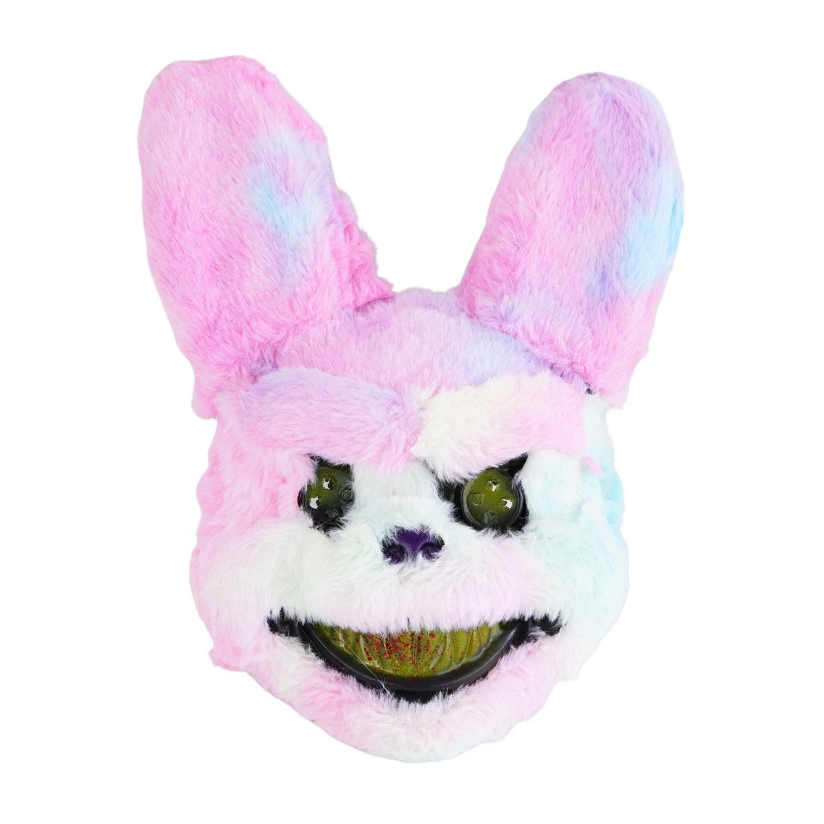Máscara conejo diabolico con pelo rosa boca ensangrentada, 34 × 26 cm