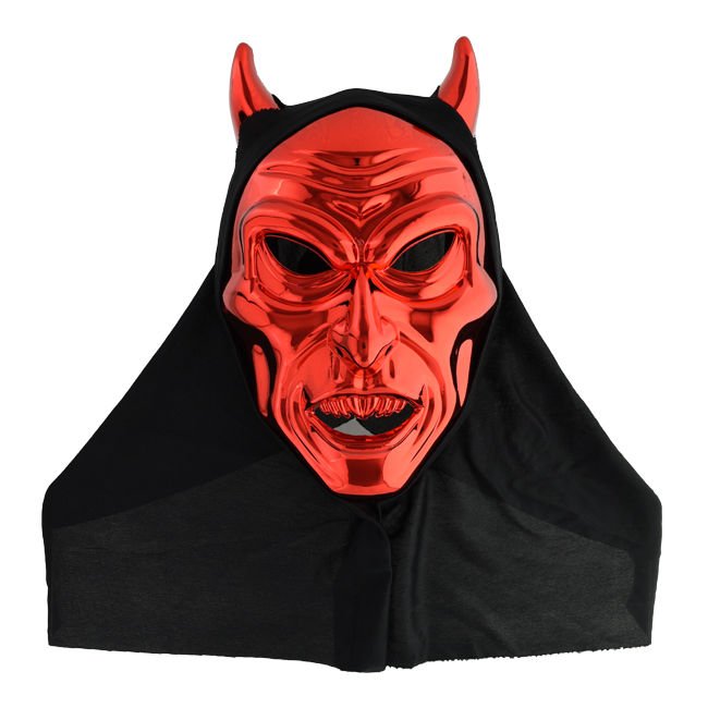 Máscara rígida de diablo rojo con cuernos y tela