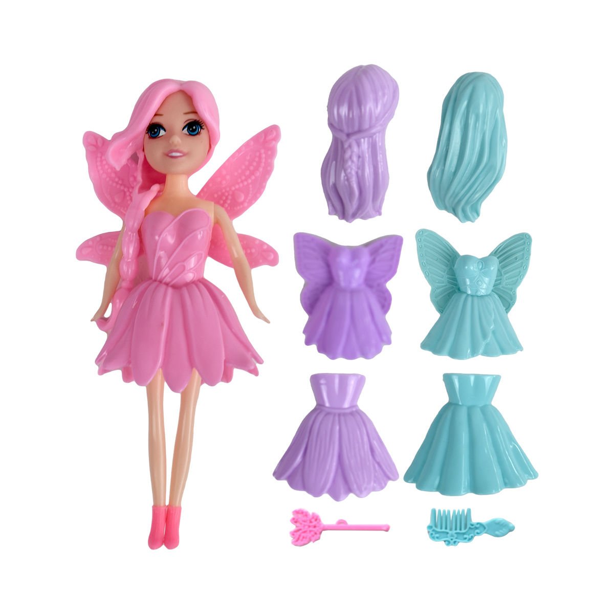 Muñeca ángel vestidos 3 pelucas y accesorios