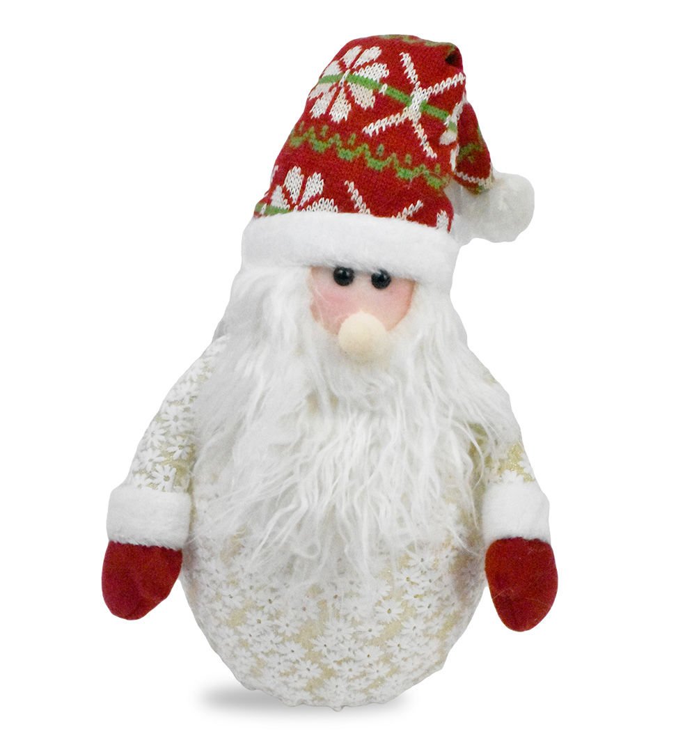 Muñeco Santa pelota navideño bordado flor blanco/rojo, 35 cm