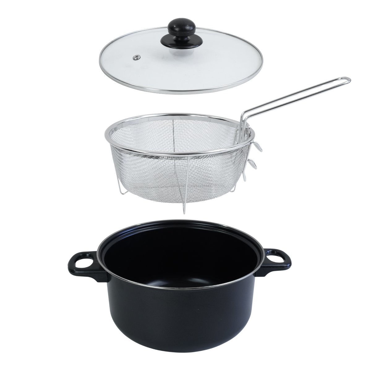 Olla freidora con tapa de vidrio y colador, mango, 24 cm