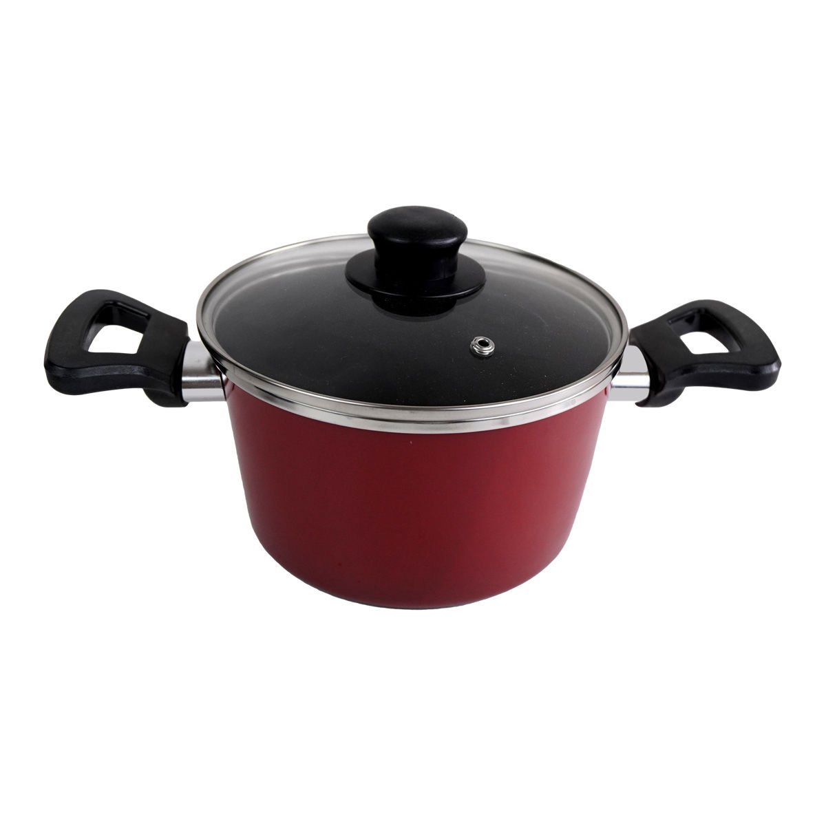 Olla de metal con tapa de vidrio rojo, azul o negro, 18 cm