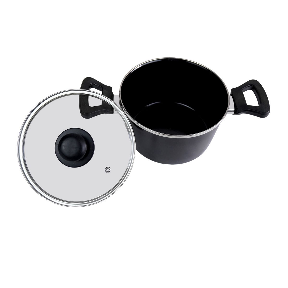Olla de metal con tapa de vidrio rojo, azul o negro, 18 cm