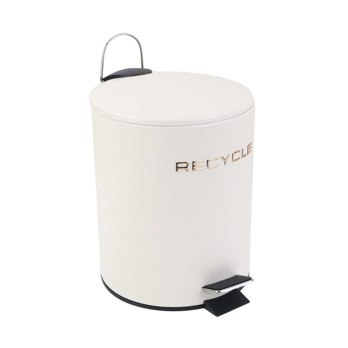 Papelera de metal con pedal beige con dorado, 5 L
