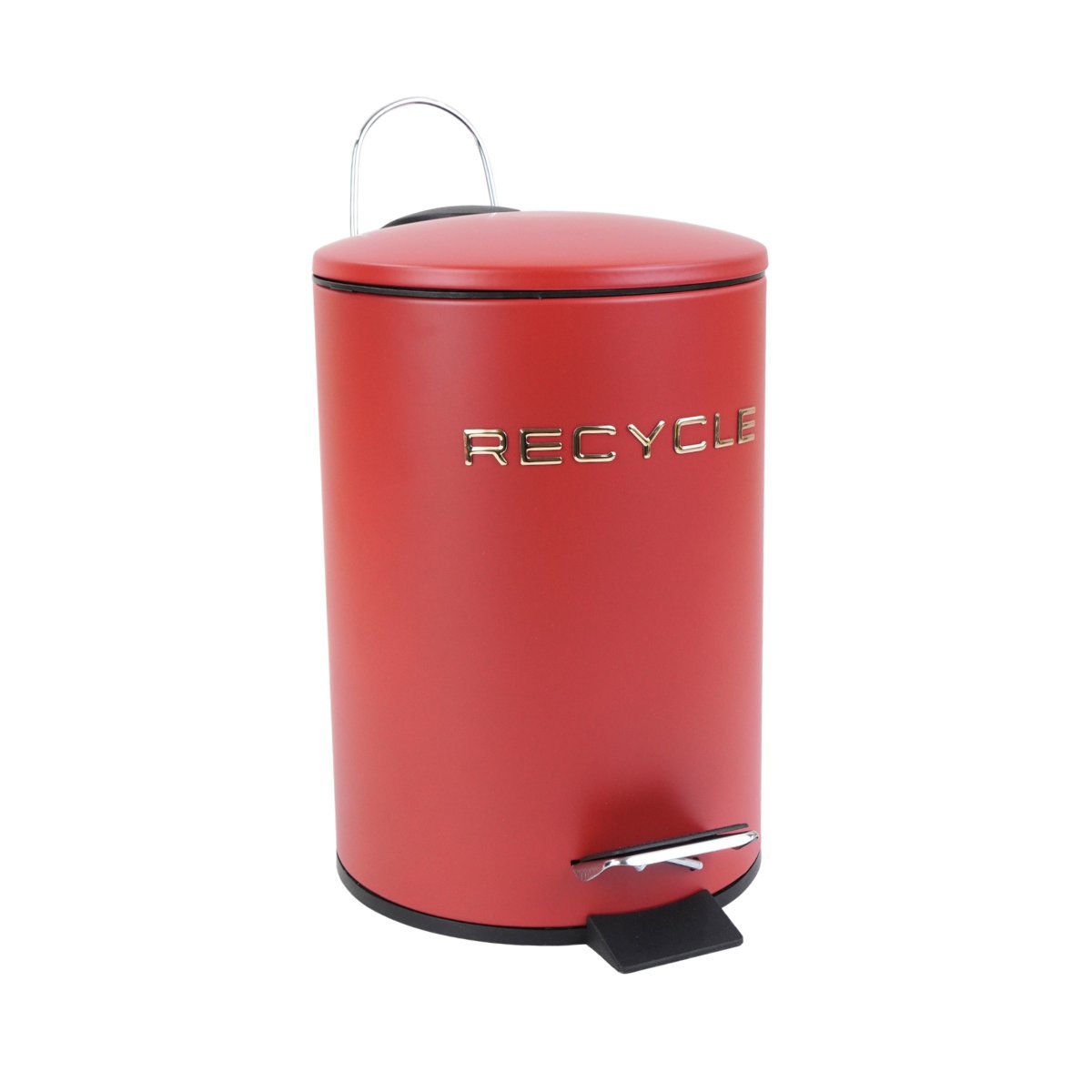 Papelera de metal con pedal rojo con dorado, 3 L