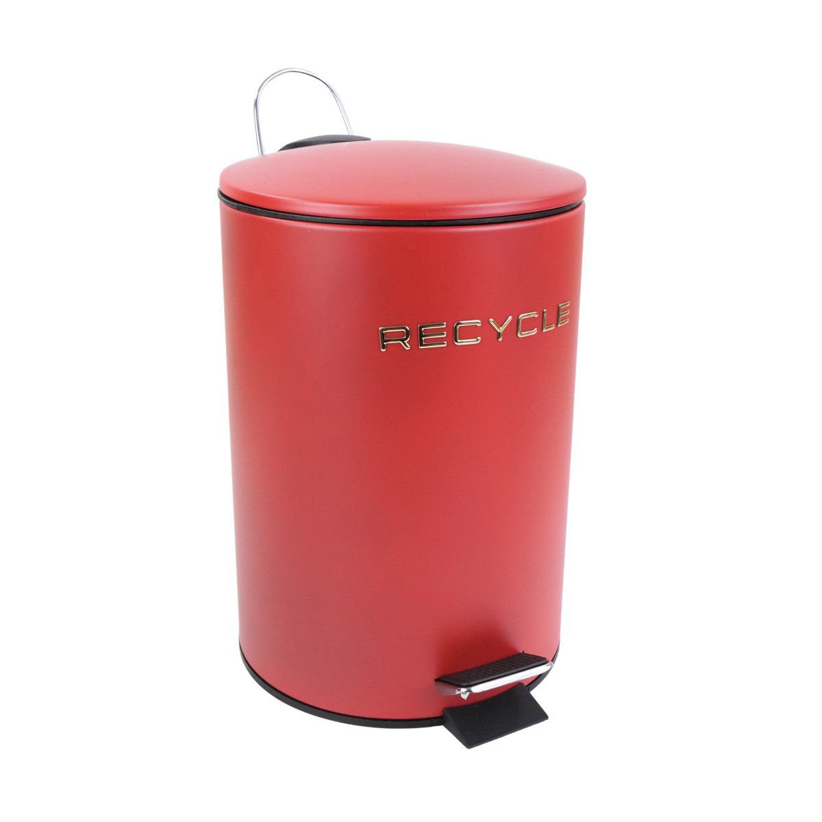 Papelera de metal con pedal rojo con dorado, 7 L