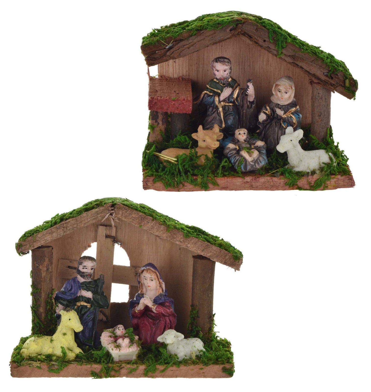 Pesebre tipo casa, 12,5 × 5,5 × 9,5 cm, set de 6 piezas
