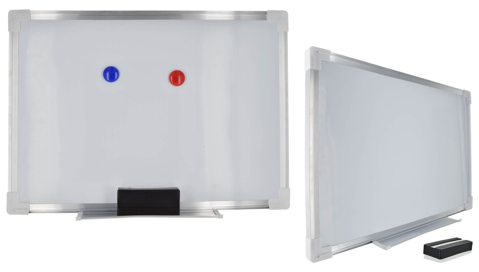 Pizarra de aluminio blanca con borrador y 2 imanes color, 60 × 45 cm
